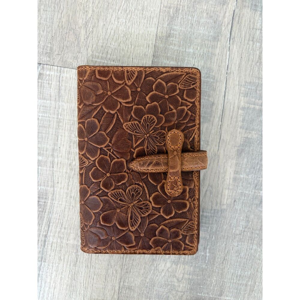 Leather Passport holder with floral and butterfly design